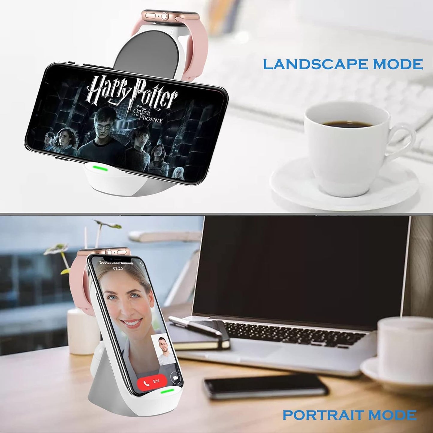 Wireless Charger 3 in 1 Fast Qi Wireless Charging Station Stand Gift for Girl Boy Adult Men Women for Apple Watch 6 SE 5 4 3 2, Airpods Pro, Iphone 15/15 Plus/15 Pro Max/14/13/13 Pro/13 Mini/12/11/X